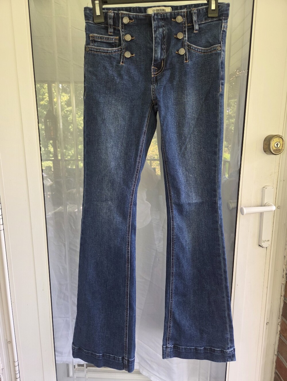 Girls Rock And Roll Denium Dark Blue Sailor Button Flared Jeans. Sz 14